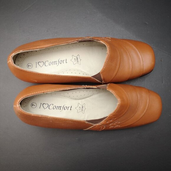 I Love Comfort Ladies Size 7D Brown Leather Upper with Black Wedge Heel - Picture 4 of 13